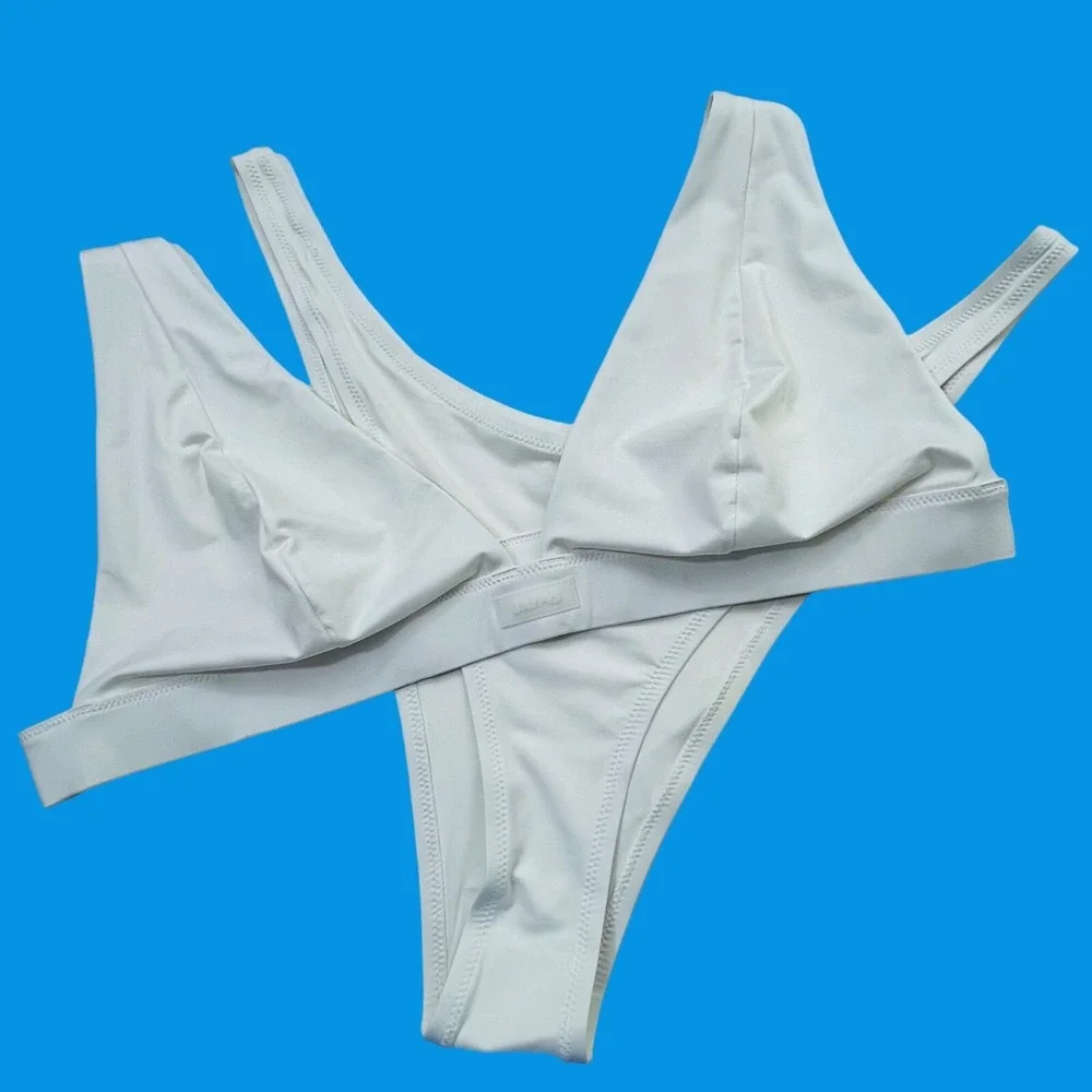 SKIMS Swim Plunge Top + Micro Tanga Bottom Bikini Set Marble 4X